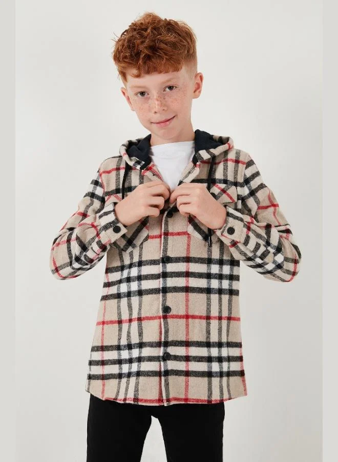 Lela  Lela Hooded Double Pocket Plaid Lumberjack Shirt Boy SHIRT CF25W81786 for Men | Best Price UAE