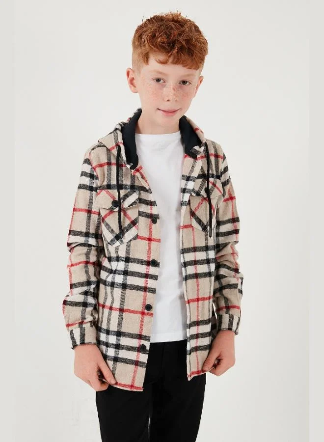 Lela  Lela Hooded Double Pocket Plaid Lumberjack Shirt Boy SHIRT CF25W81786 for Men | Best Price UAE