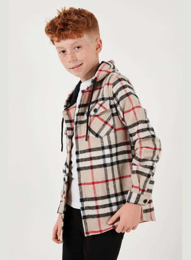 Lela  Lela Hooded Double Pocket Plaid Lumberjack Shirt Boy SHIRT CF25W81786 for Men | Best Price UAE