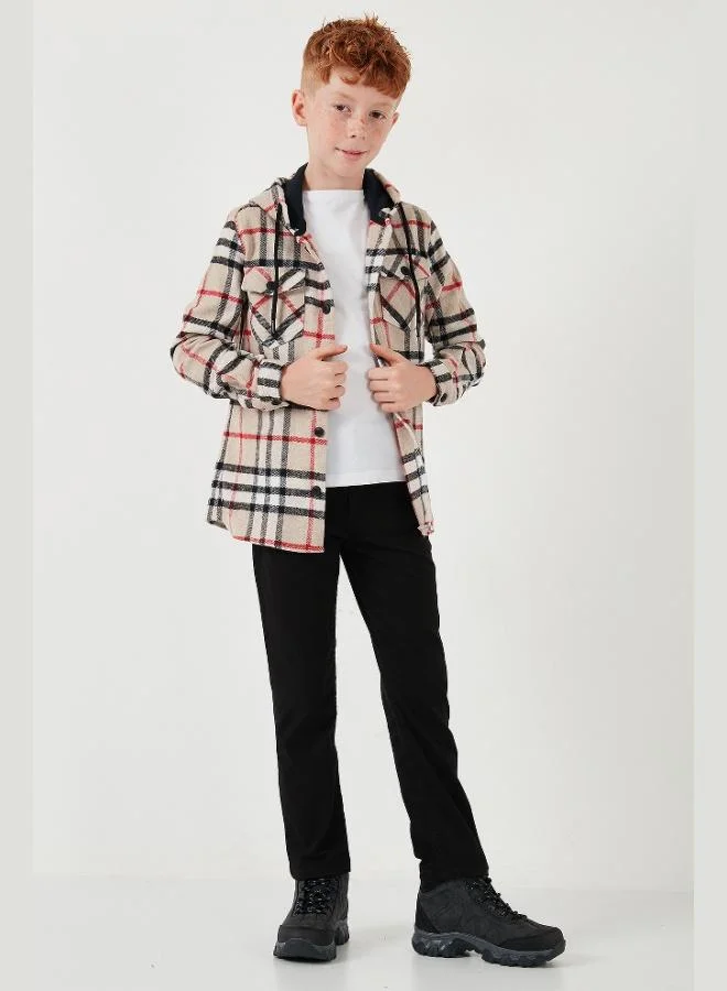 ليلا قميص كاروهات رجالي بجيوب مزدوجة وغطاء رأس