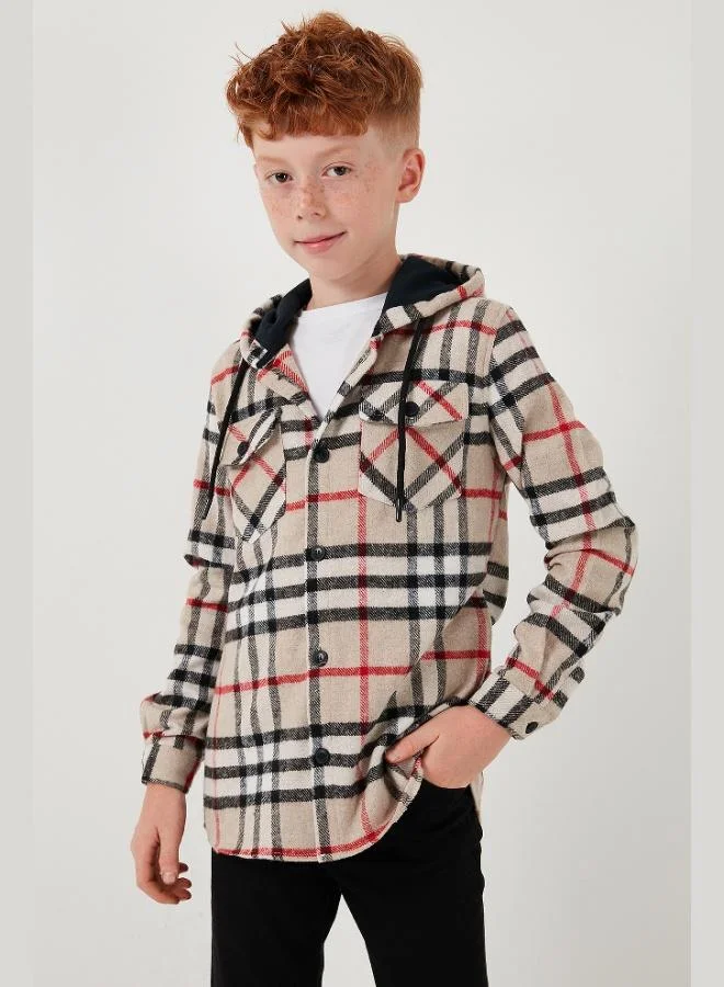 Lela  Lela Hooded Double Pocket Plaid Lumberjack Shirt Boy SHIRT CF25W81786 for Men | Best Price UAE