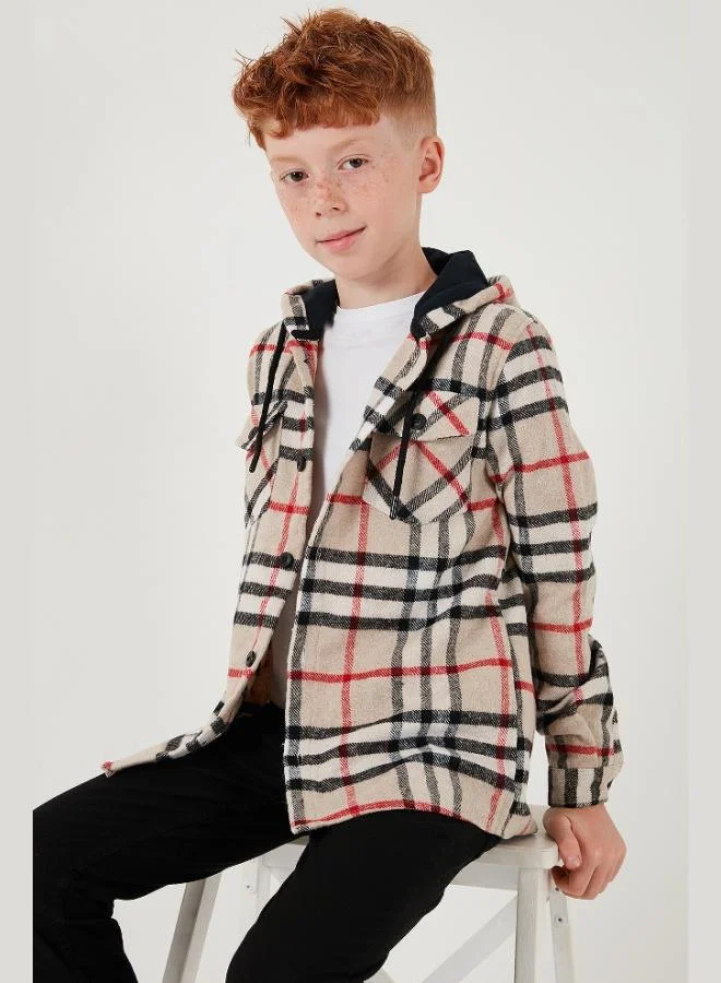 Lela  Lela Hooded Double Pocket Plaid Lumberjack Shirt Boy SHIRT CF25W81786 for Men | Best Price UAE