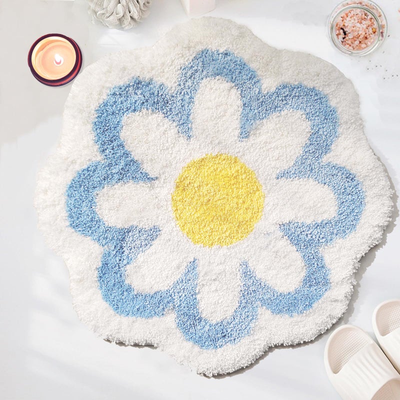 YRXRUS Flower Bath Mat Blue Bathroom Rug Beauty Bath Mats Ultra Soft Microfiber Bath Rug Machine Washable Flower Rug Shower Bathtub Mat Gift Aesthetic Summer Room Decor 236x236 in