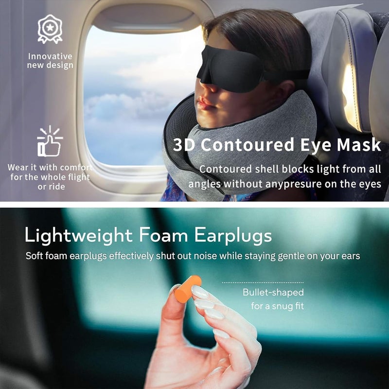 Pomefar Travel Pillow, Wander Plus Travel Neck Pillow with Eye Masks, Earplugs, Memory Foam Travel Pillow, Neck Pillow for Airplanes, Car, Travel Essentials (Grey) - Image 5