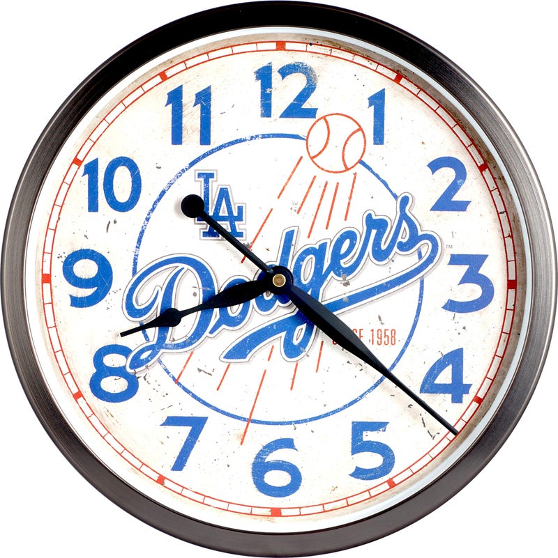 JUSTIME JUSTIME 12 inch Quality Metal Brushed Brooklyn Dodgers Team dial Silent Non Ticking Wall Clock Home Decor WM12DGSOB OilRubbed Bronze 