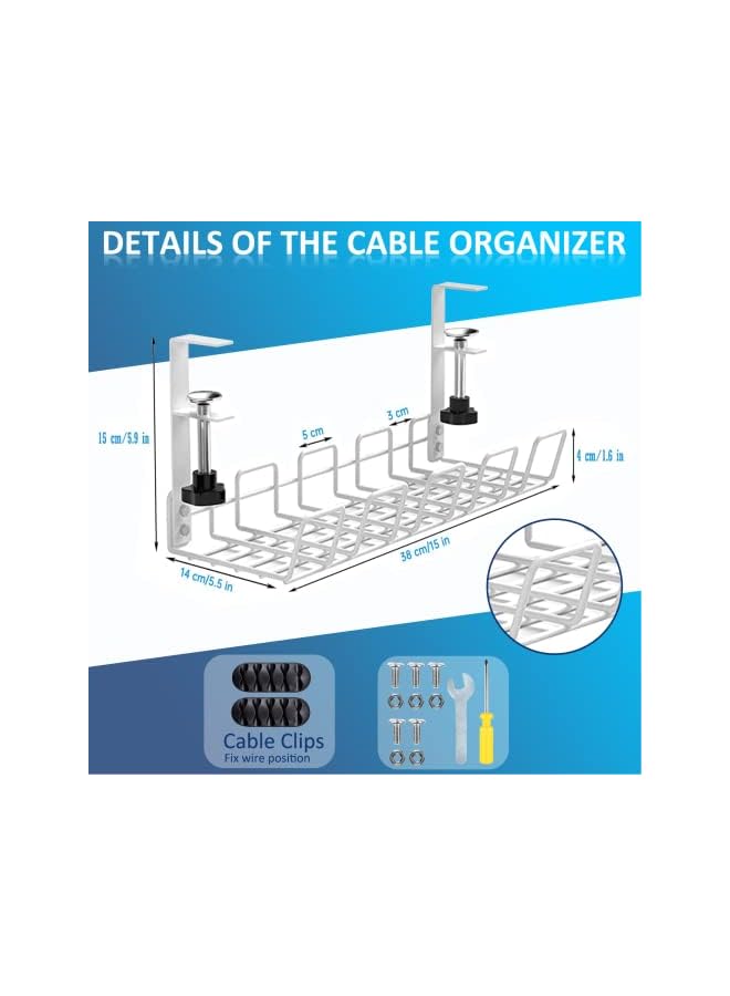 PROMASS Desk Cable Management Tray,  40cm Drill Free Metal Desk Cable Organizers, Wire Management Tray Cable Management Rack, Includes Cord Holder and Velcro Ties (White) - Image 5