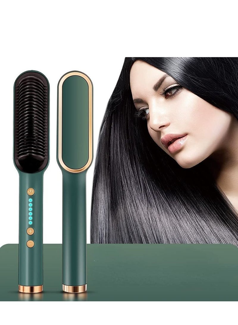 Professional Brush Hair Straightener Ceramic Electric Straightening Beard Brush Fast Heating Curler Straightener Comb Styler (Green) - Image 1