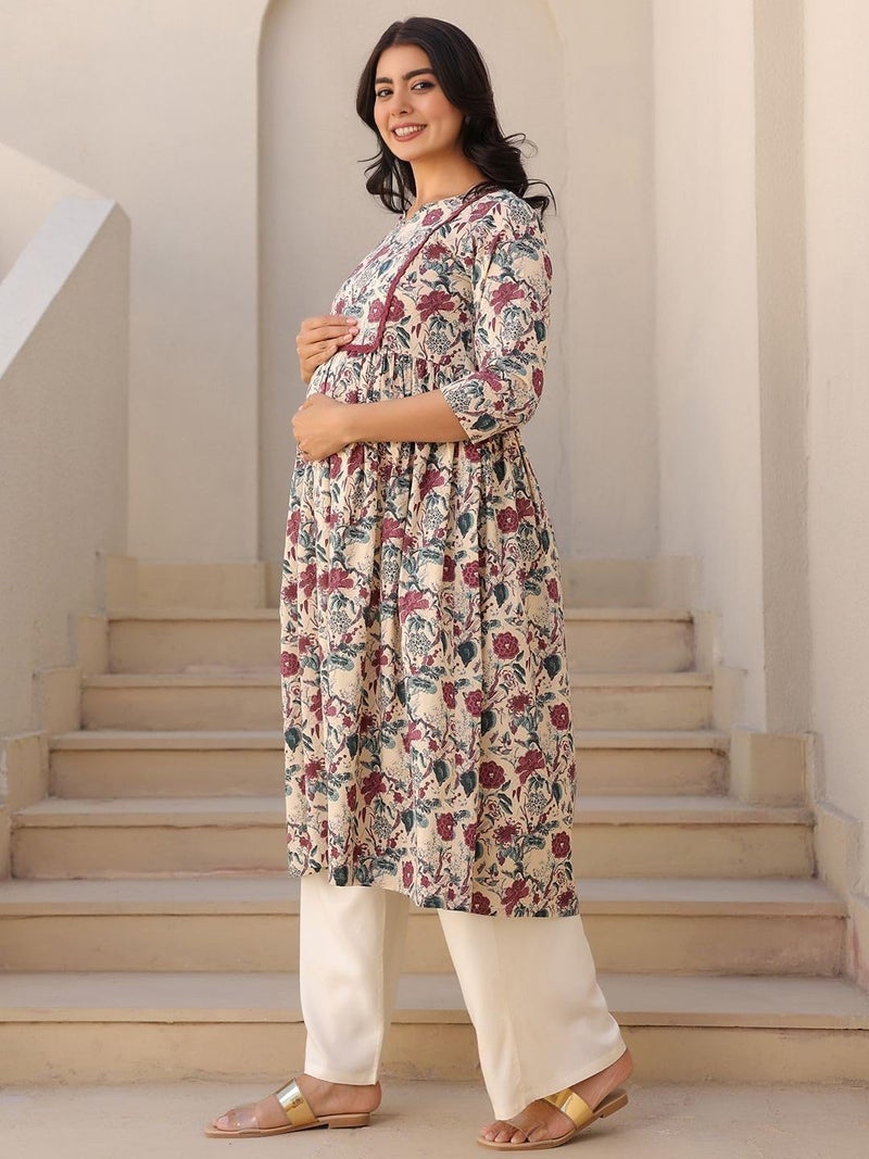 ASSUME FAB Women Rayon Regular Maternity Kurti/Pregnancy Kurti/Easy Breastfeeding Western Kurti with Zippers for Nursing Pre and Post Pregnancy Beige, 2XL(Large - Image 4
