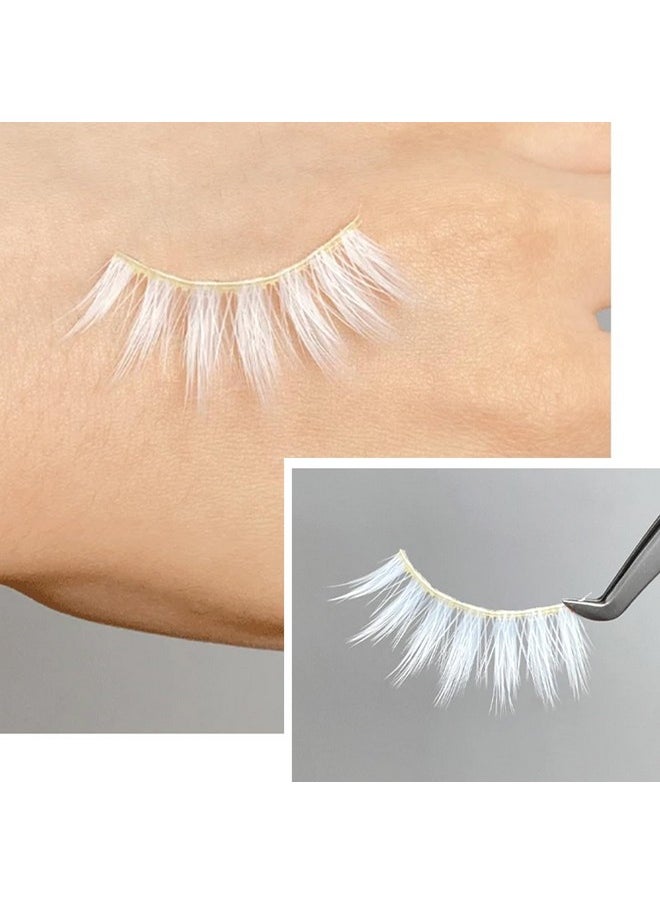 BLUPLE - White False Eyelashes Cosplay Halloween White Eye Lashes Extension Tools Natural Looking Anime Makeup Masquerade Party Eyelashes (White-3Pairs) - Image 1