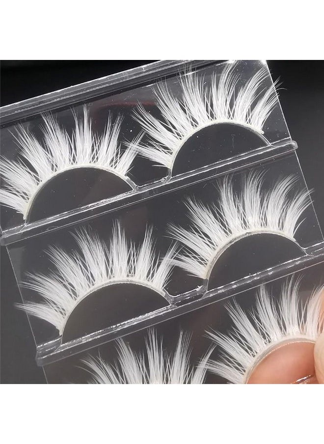 BLUPLE - White False Eyelashes Cosplay Halloween White Eye Lashes Extension Tools Natural Looking Anime Makeup Masquerade Party Eyelashes (White-3Pairs) - Image 1