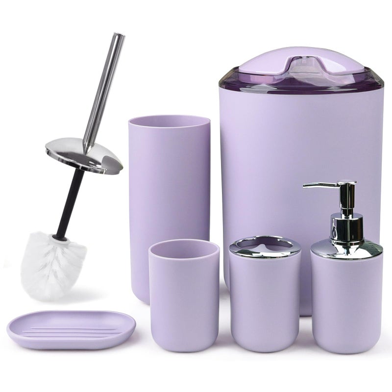CERBIOR Bathroom Accessories Set 6 Piece Bath Ensemble Includes Soap Dispenser Toothbrush Holder Toothbrush Cup Soap Dish for Decorative Countertop and Housewarming Gift Purple - Image 2