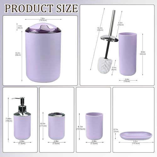 CERBIOR Bathroom Accessories Set 6 Piece Bath Ensemble Includes Soap Dispenser Toothbrush Holder Toothbrush Cup Soap Dish for Decorative Countertop and Housewarming Gift Purple - Image 3