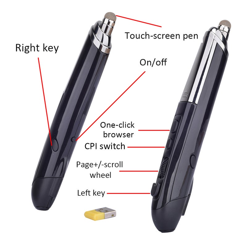 PR-08 2.4Ghz Wireless Optical Touch-pen 800/1200/1600DPI Wireless Pen with Web Browsing Laser-Presenter Handwriting Ergonomic Mice for PC Laptop Computer - Image 5