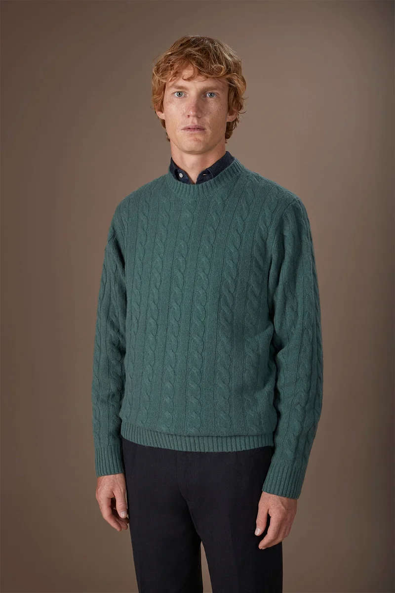 Men's lambswool crew neck jumper - LT Green