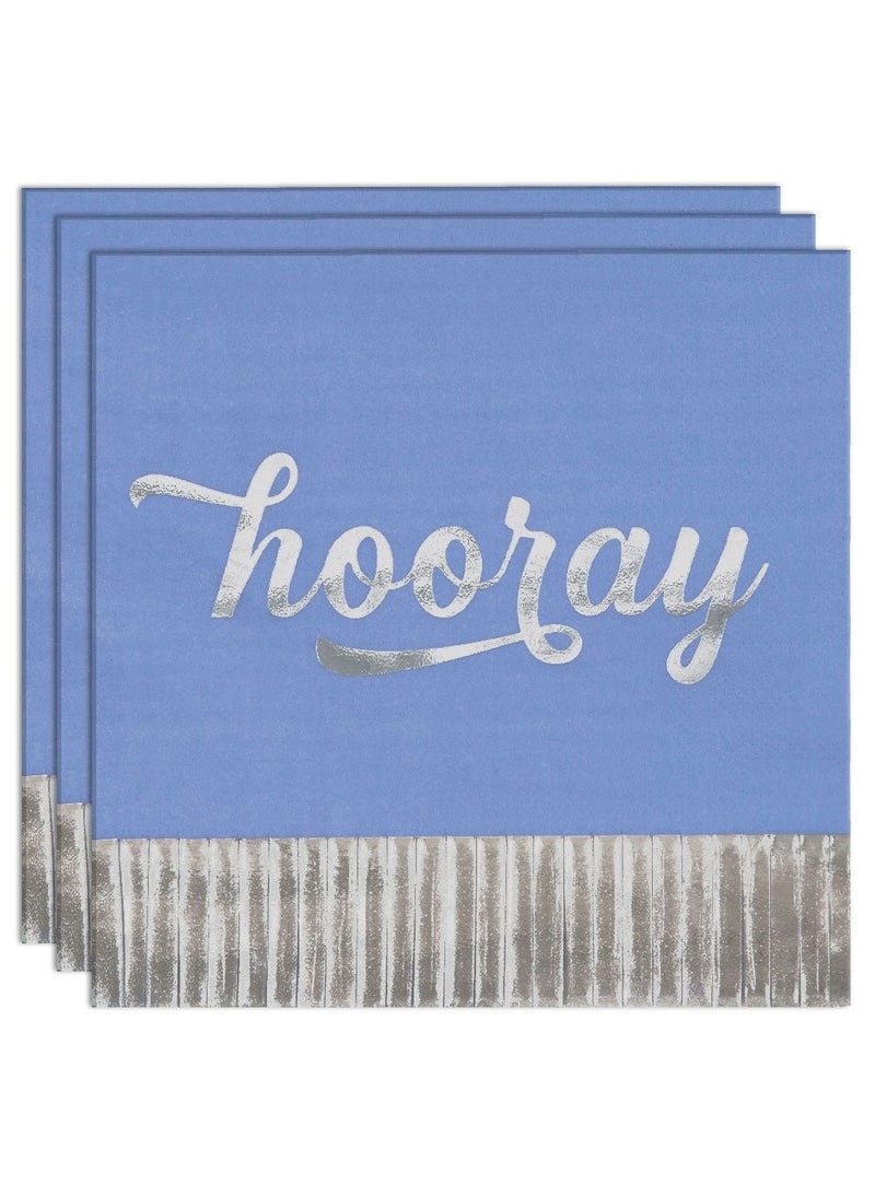 Unique Hooray Napkins Blue Silver Paper 32cm 16-Pack