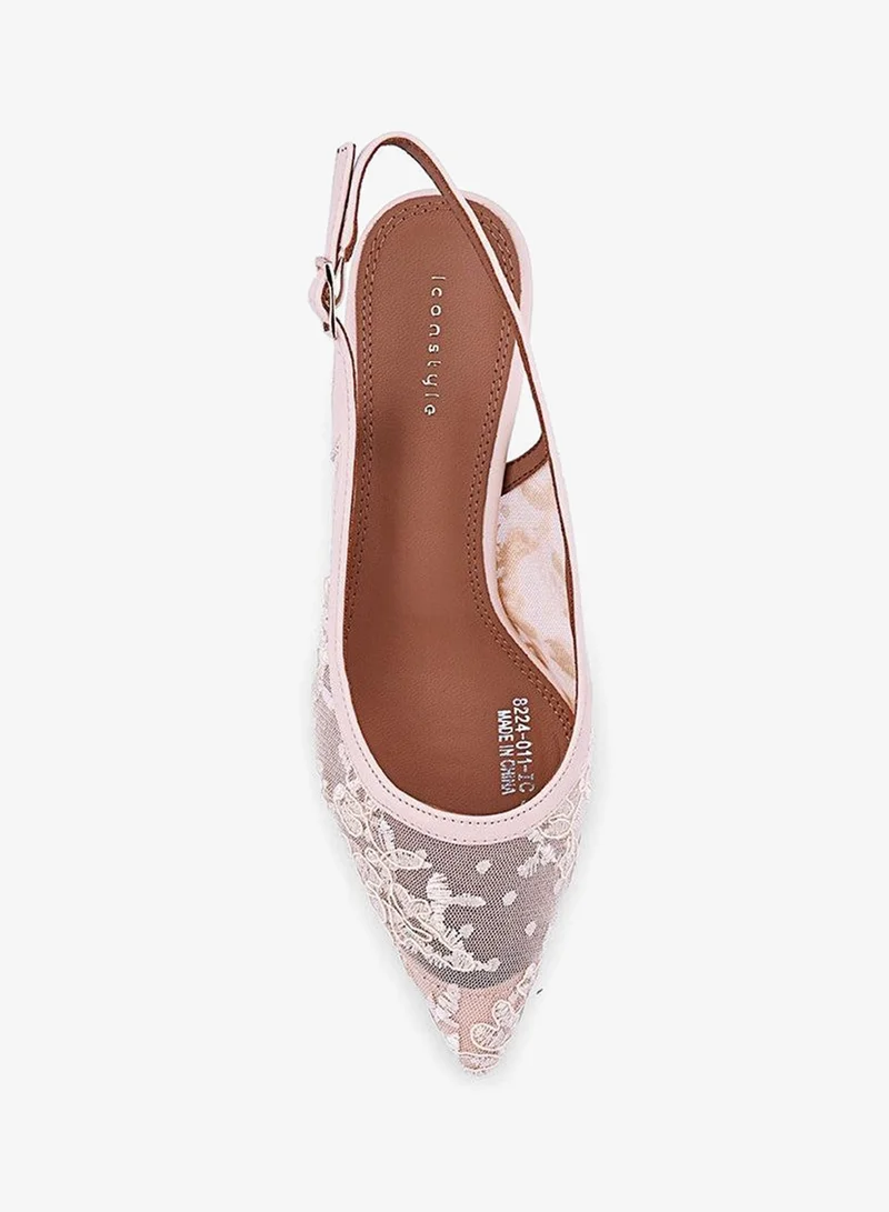 Iconstyle Beige Lace Embroidered Slingback Heels for Women | Best Price UAE