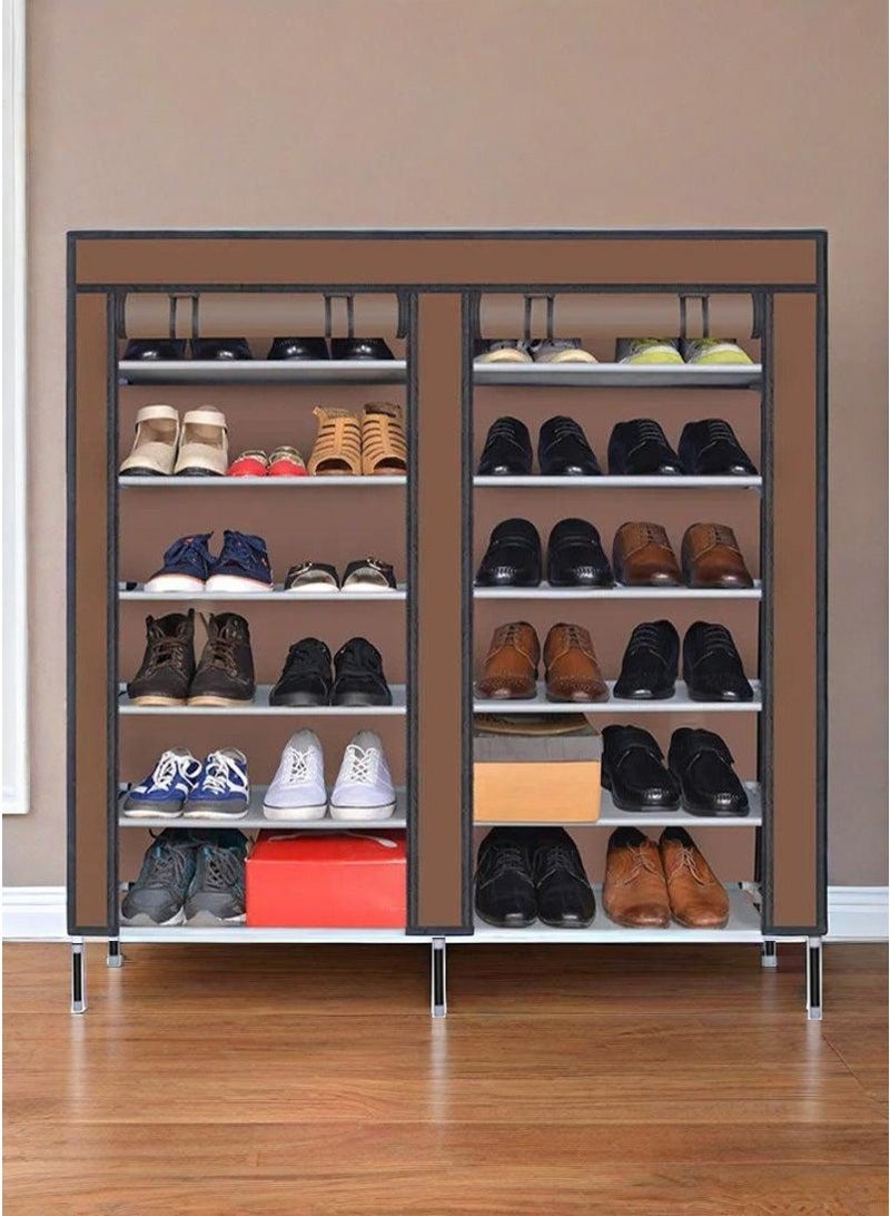 المفرج خزانة أحذية مزدوجة 6 طبقات مجمعة بسعة كبيرة مقاومة للغبار وجيدة التهوية مناسبة للمنزل والشقق والمبيت 120 × 118 × 30 سم - Image 1