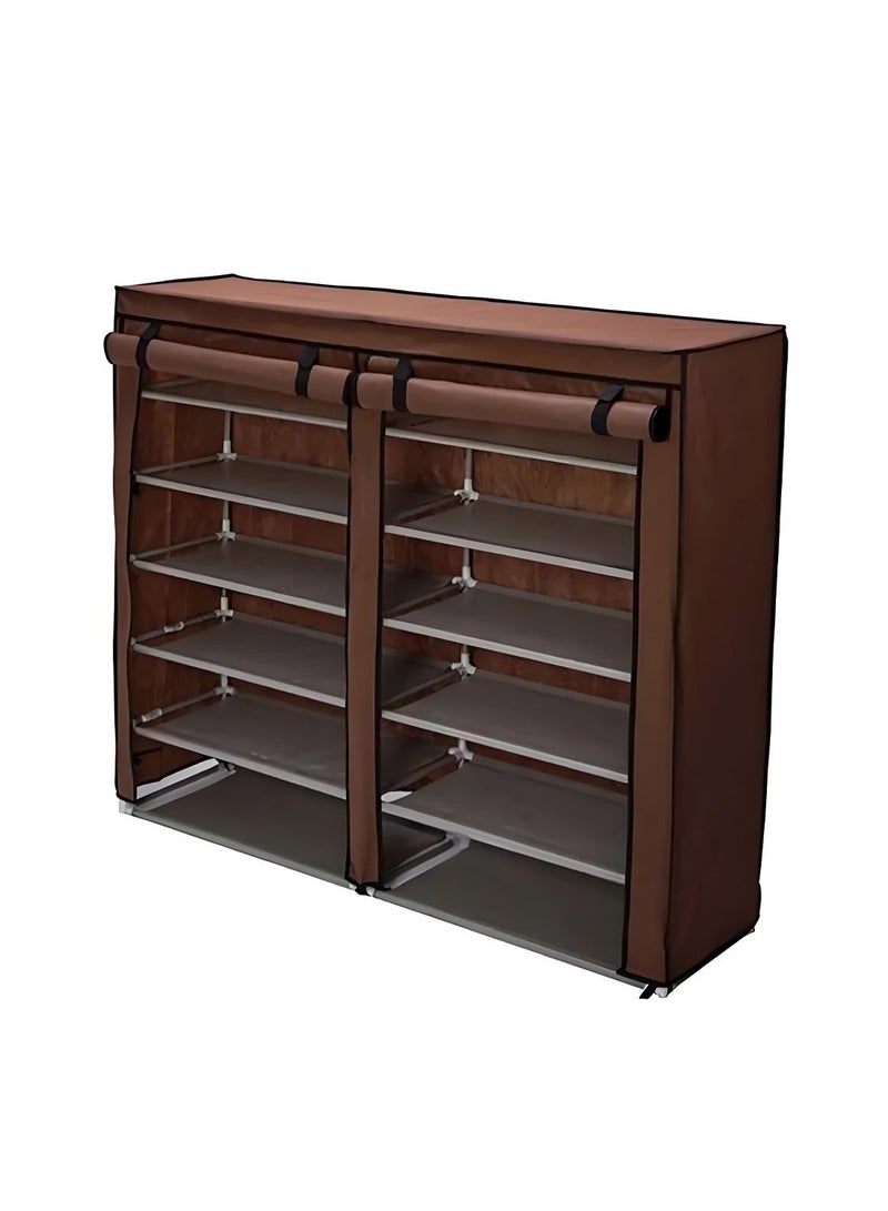 المفرج خزانة أحذية مزدوجة 6 طبقات مجمعة بسعة كبيرة مقاومة للغبار وجيدة التهوية مناسبة للمنزل والشقق والمبيت 120 × 118 × 30 سم - Image 2