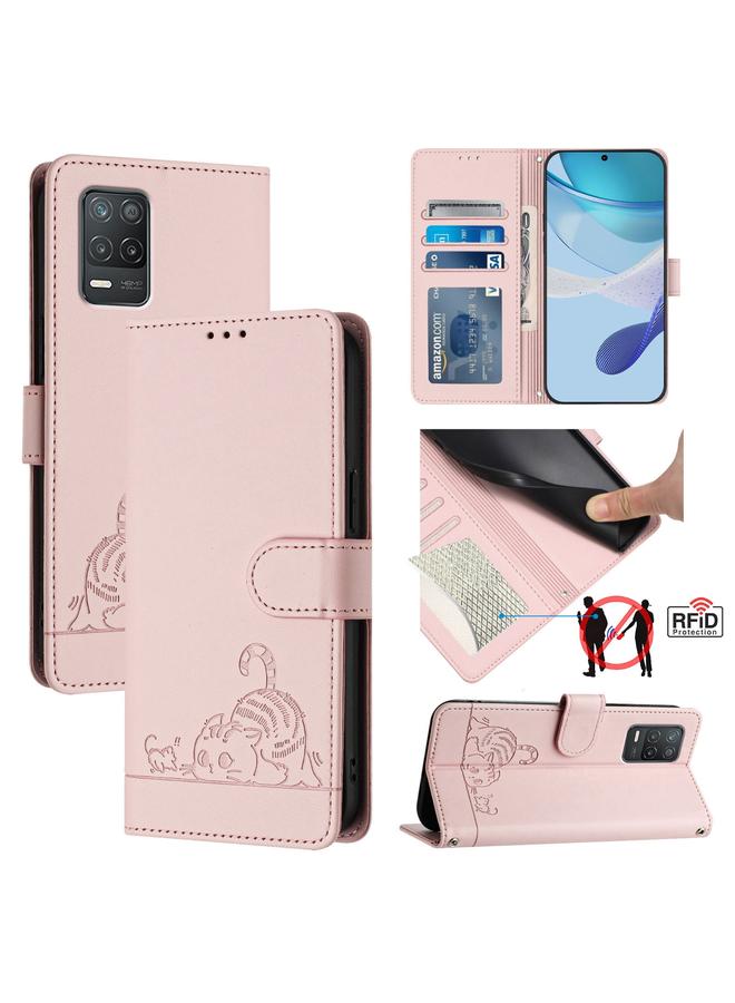 S-TOP Case For Realme Q3i 5G Cat Rat Embossed Pattern RFID Leather Phone Case with Lanyard - Image 1