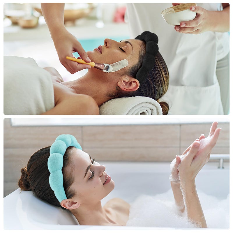Ztomine Spa Headbands for Washing Face or Facial, Set of 2 Skincare Headbands, Terry Cloth Headband Wash Combo Pack - Puffy Makeup Washing, Mask, Skin Treatment (Black & Turquoise) - Image 2