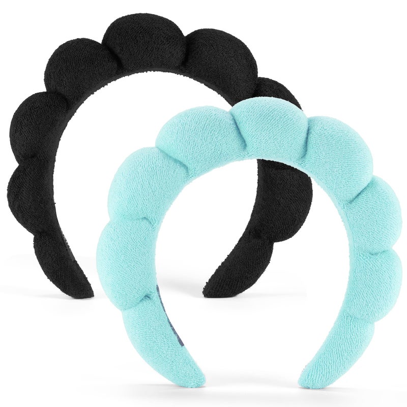 Ztomine Spa Headbands for Washing Face or Facial, Set of 2 Skincare Headbands, Terry Cloth Headband Wash Combo Pack - Puffy Makeup Washing, Mask, Skin Treatment (Black & Turquoise) - Image 1
