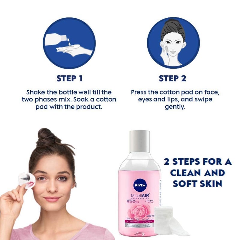 NIVEA Micellar Cleansing Water, Skin Breathe Rose MicellAIR, 400ml - Image 3