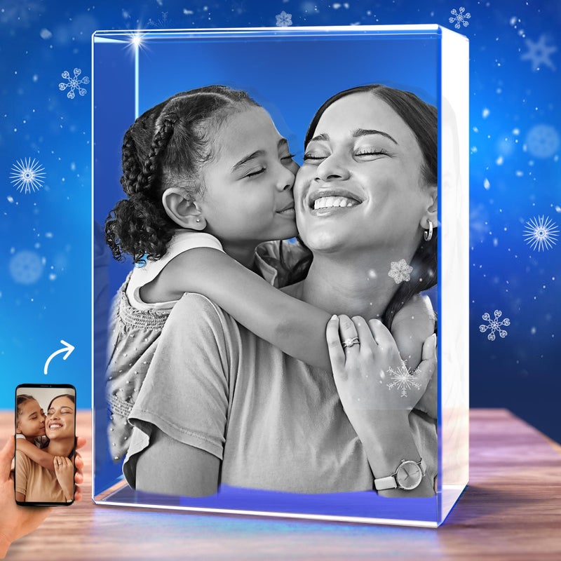 STRONGUS 3D Crystal Photo Christmas Gift Personalized Custom Engraved Picture in Crystal Unique Holiday Keepsake for Dad Mom Him Her Anniversary Birthday Couples Gift Made in USA small