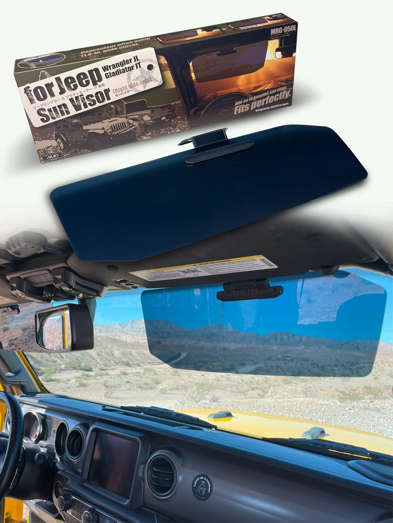 AZUTO Sun Visor Extension Right Side Only for Jeep Wrangler JL JLU & Gladiator JT 2018-2026, UV400 Polycarbonate Lens, 99% UV Filtering, Hinge Mount Bolt-On, Torque Hinge Stepless Angle - Image 1