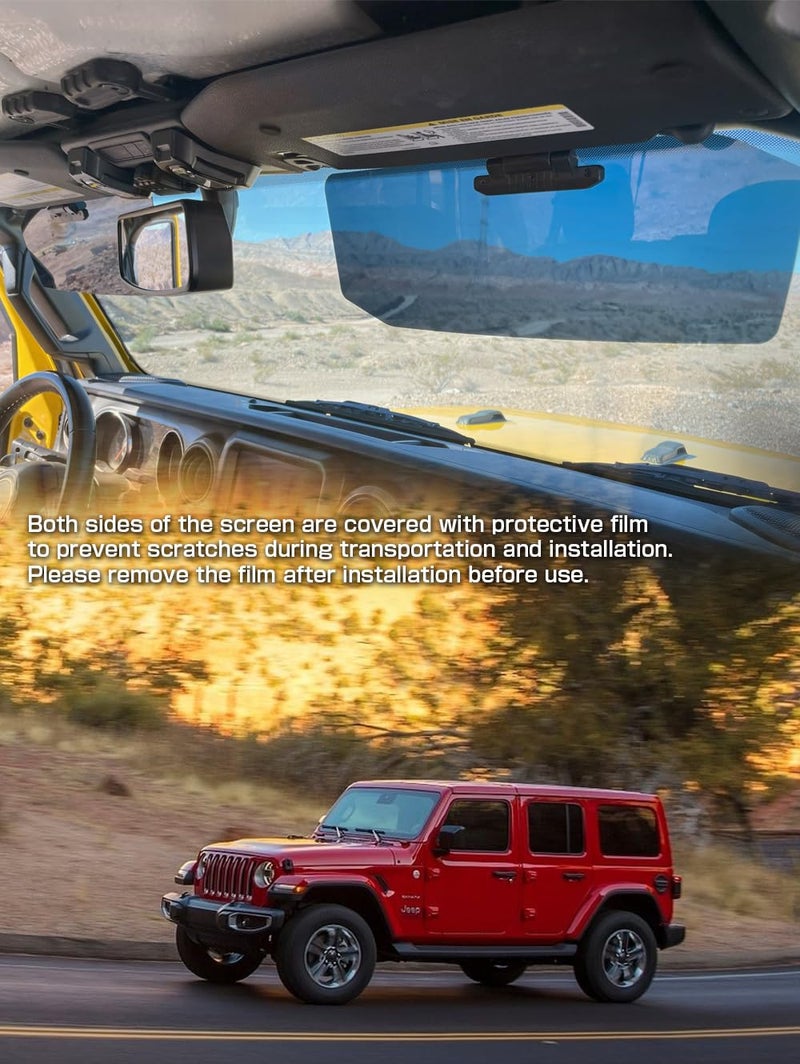 AZUTO Sun Visor Extension Right Side Only for Jeep Wrangler JL JLU & Gladiator JT 2018-2026, UV400 Polycarbonate Lens, 99% UV Filtering, Hinge Mount Bolt-On, Torque Hinge Stepless Angle - Image 2