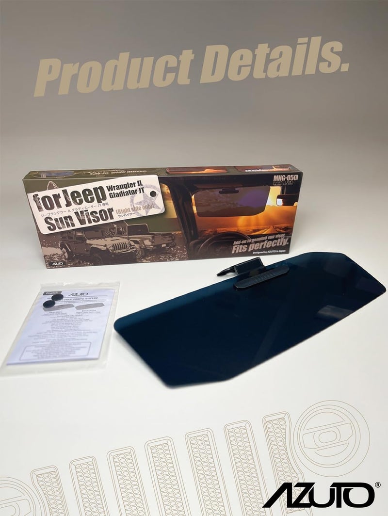 AZUTO Sun Visor Extension Right Side Only for Jeep Wrangler JL JLU & Gladiator JT 2018-2026, UV400 Polycarbonate Lens, 99% UV Filtering, Hinge Mount Bolt-On, Torque Hinge Stepless Angle - Image 5
