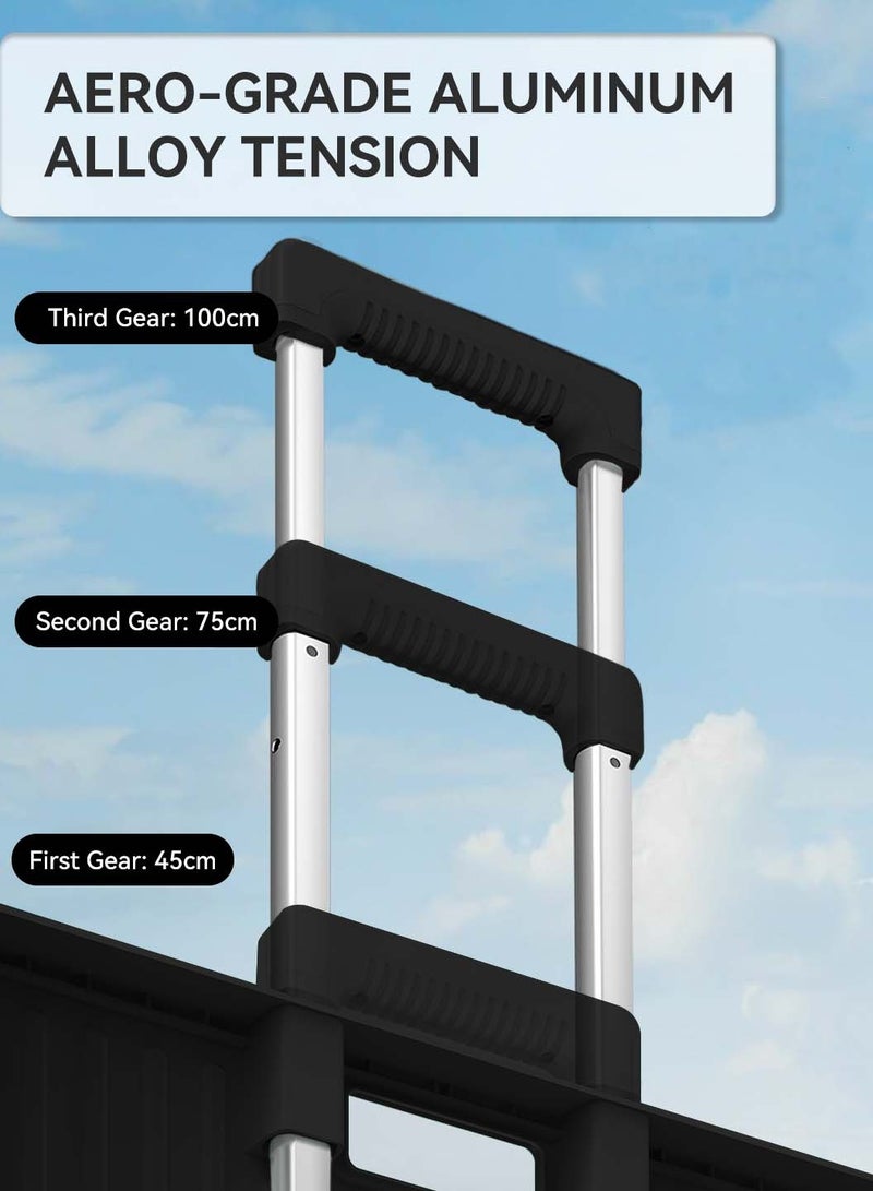 LEOKOR Collapsible Grocery Cart on Wheels - Adjustable Handle, 65L Storage Capacity, Lightweight Folding Shopping Cart with Lid, Utility Cart, Black - Image 3