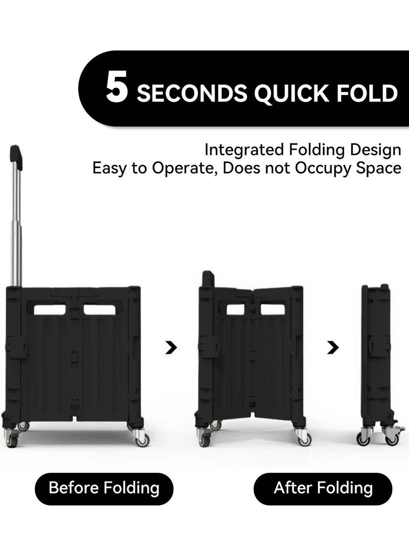 LEOKOR Collapsible Grocery Cart on Wheels - Adjustable Handle, 65L Storage Capacity, Lightweight Folding Shopping Cart with Lid, Utility Cart, Black - Image 2