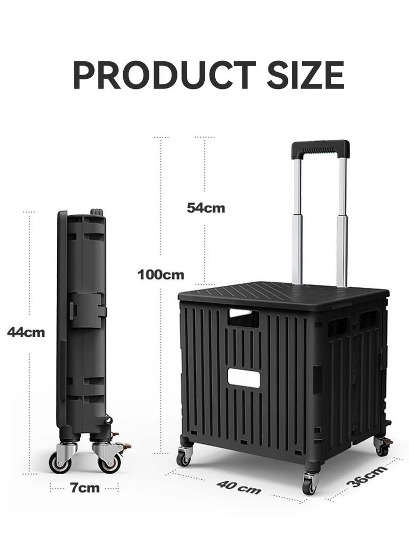LEOKOR Collapsible Grocery Cart on Wheels - Adjustable Handle, 65L Storage Capacity, Lightweight Folding Shopping Cart with Lid, Utility Cart, Black - Image 4
