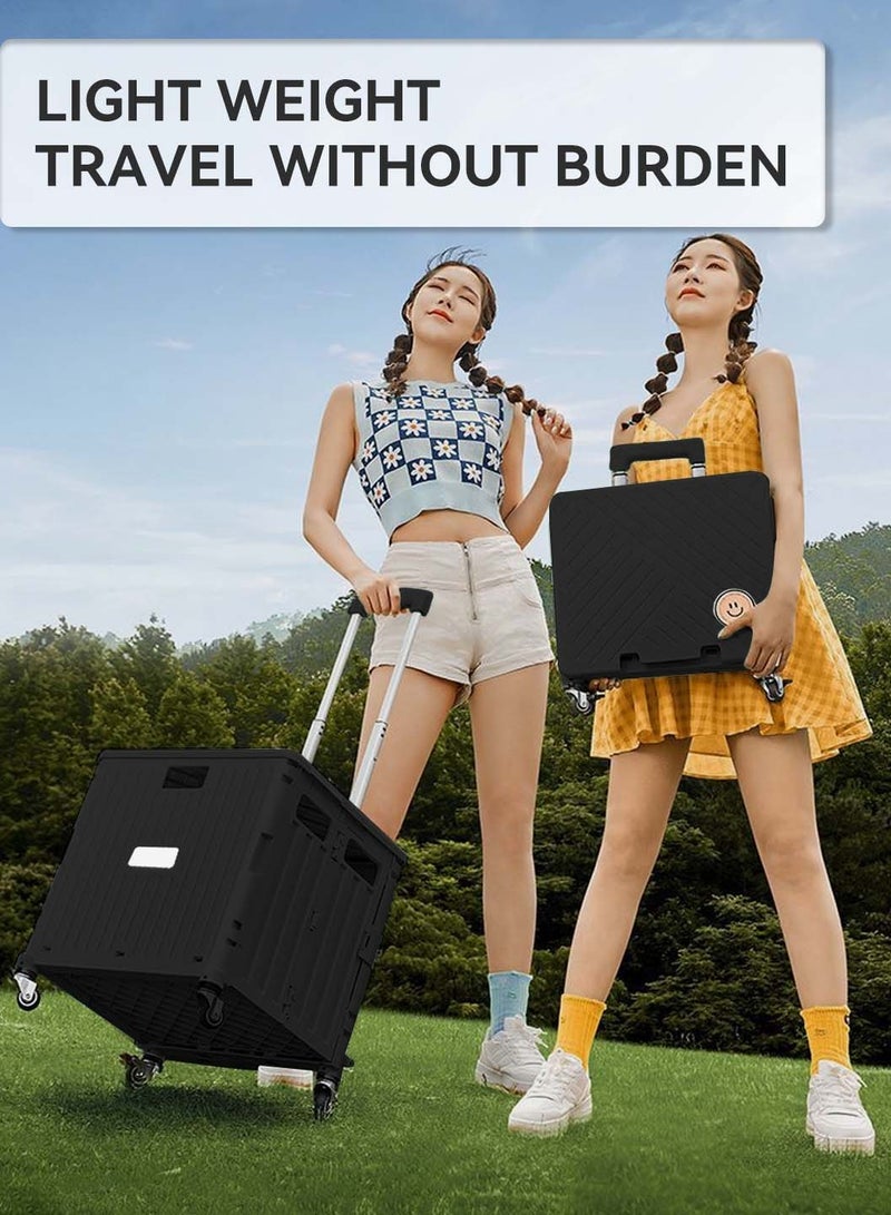 LEOKOR Collapsible Grocery Cart on Wheels - Adjustable Handle, 65L Storage Capacity, Lightweight Folding Shopping Cart with Lid, Utility Cart, Black - Image 5