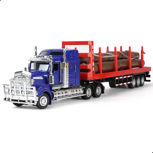 Risopen Logging Truck and Trailer Toy 150 for Kenworth W900 Large Diecast Metal Semi Truck Tractor Transport Series Lumber for Boys - Image 1