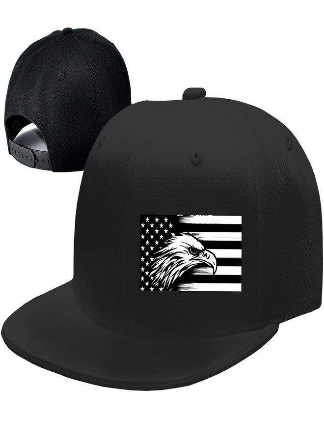 FACITE American Flag Hat Mens Flat Bill Hats Adjustable Snapback Hats for Men Black Fitted Hat Baseball Caps for Men Hip Hop Cool Trucker Cap Women Flat Brim Snap Back Skateboard Accessories Dad Gifts - Image 1