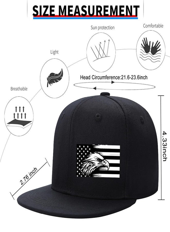 FACITE American Flag Hat Mens Flat Bill Hats Adjustable Snapback Hats for Men Black Fitted Hat Baseball Caps for Men Hip Hop Cool Trucker Cap Women Flat Brim Snap Back Skateboard Accessories Dad Gifts - Image 2