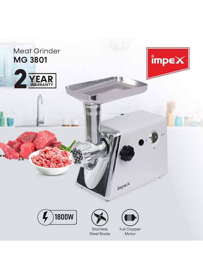 Impex Meat Grinder With 1800W Sausage Stuffer Keema Maker Mg 3801 - Image 1