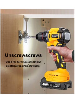 ELIKLIV ELIKLIV 48V Cordless Drill Set with 3/8" Keyless Chuck, 45Nm Max Torque, 25+1 Clutch Cordless Drill, Basic Toolbox for Home Repairs with 2 Batteries  - Image 4