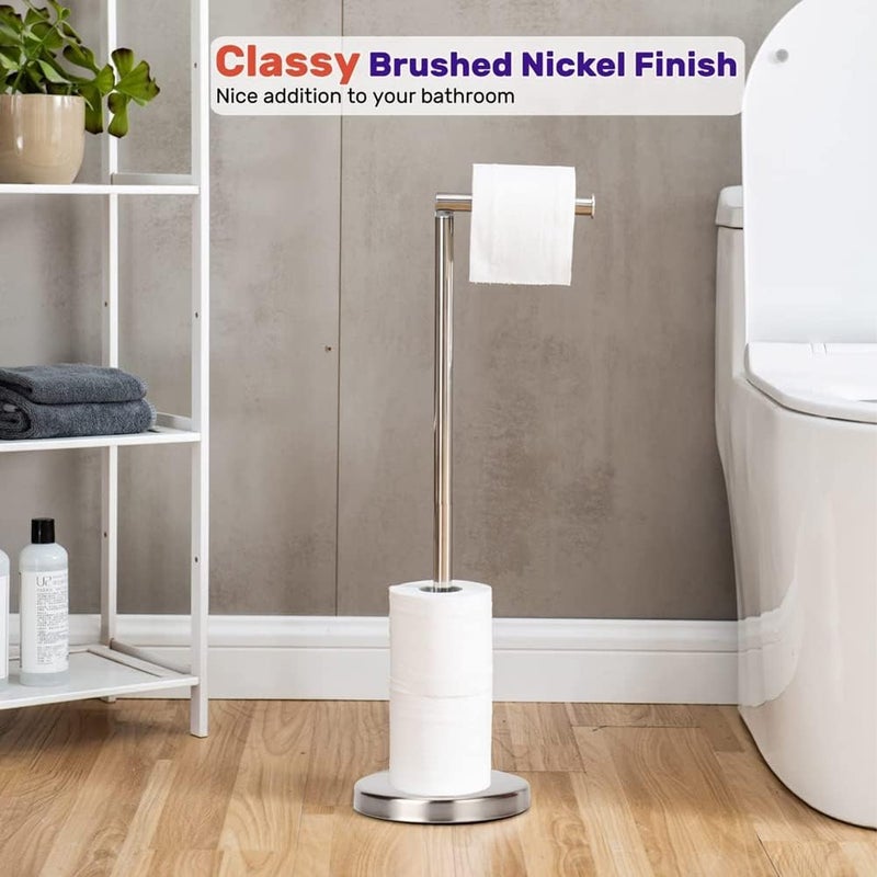 Stainless Steel Brushed Silver Toilet Paper Stand with Weighted Base & 4-Spare Capacity - Image 4