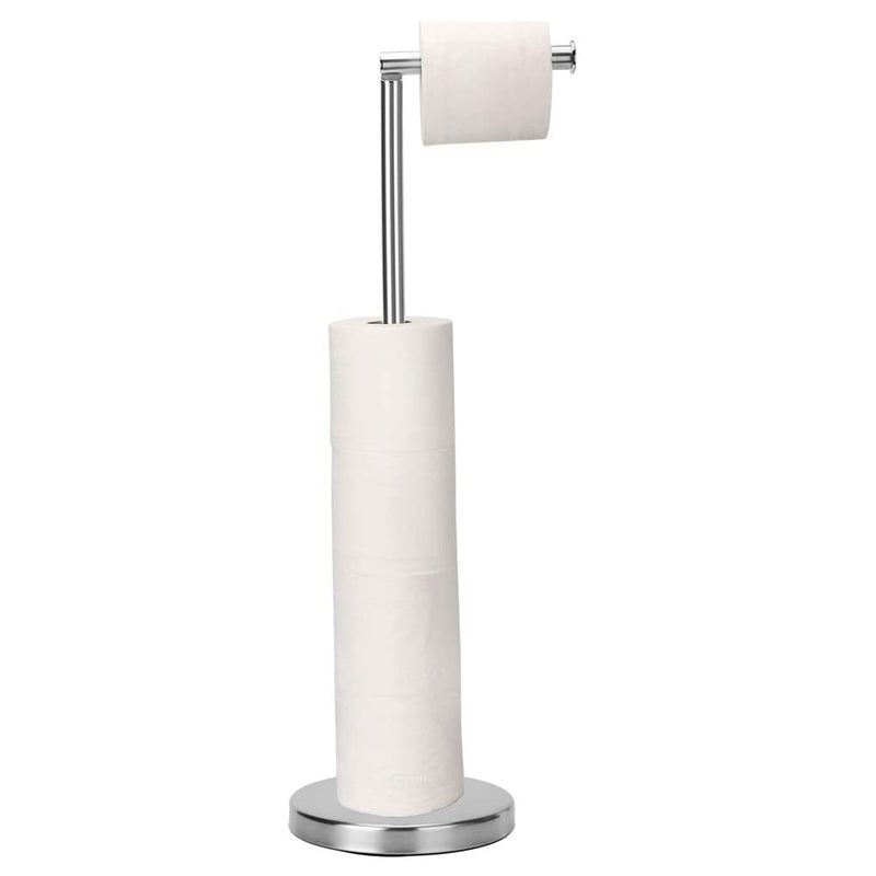 Stainless Steel Brushed Silver Toilet Paper Stand with Weighted Base & 4-Spare Capacity - Image 1