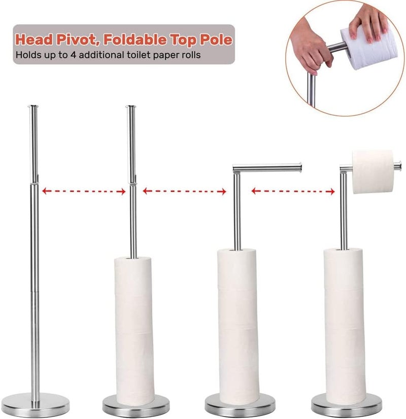 Stainless Steel Brushed Silver Toilet Paper Stand with Weighted Base & 4-Spare Capacity - Image 2