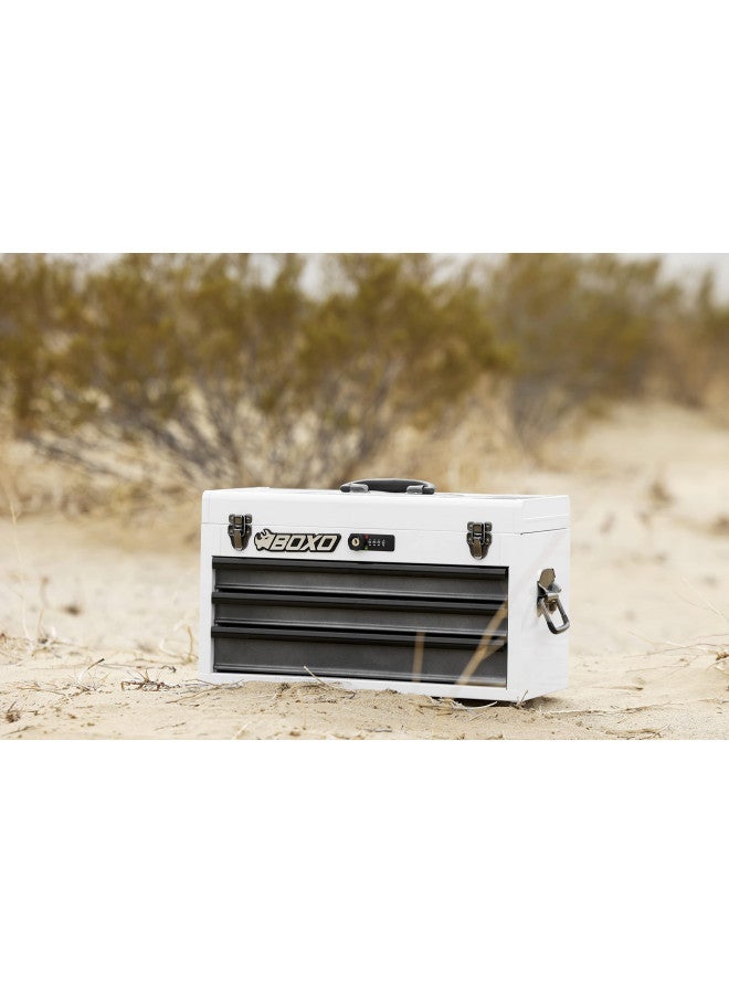 Boxo Boxo USA Hand Carry Tool Box 3-Drawer Heavy Duty Steel Toolbox with Lock System (White)  - Image 1