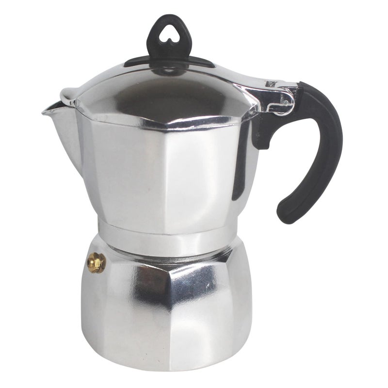 Imusa 3 Cup Stovetop Espresso Maker with Heart Shaped Knob, Silver - Image 1