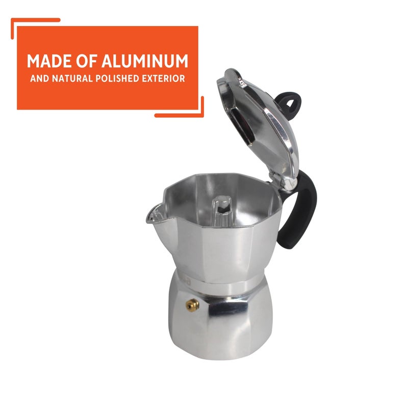 Imusa 3 Cup Stovetop Espresso Maker with Heart Shaped Knob, Silver - Image 3