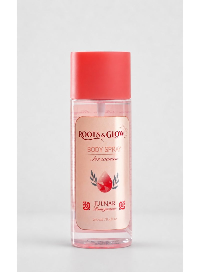 Roots & Glow Body Mist for Women – 250ml Pomegranate Body Spray – Floral Notes, Soft Musk – Long Lasting Fragrance, Quick Dry No Residue – Daily Use – Roots & Glow - Image 1