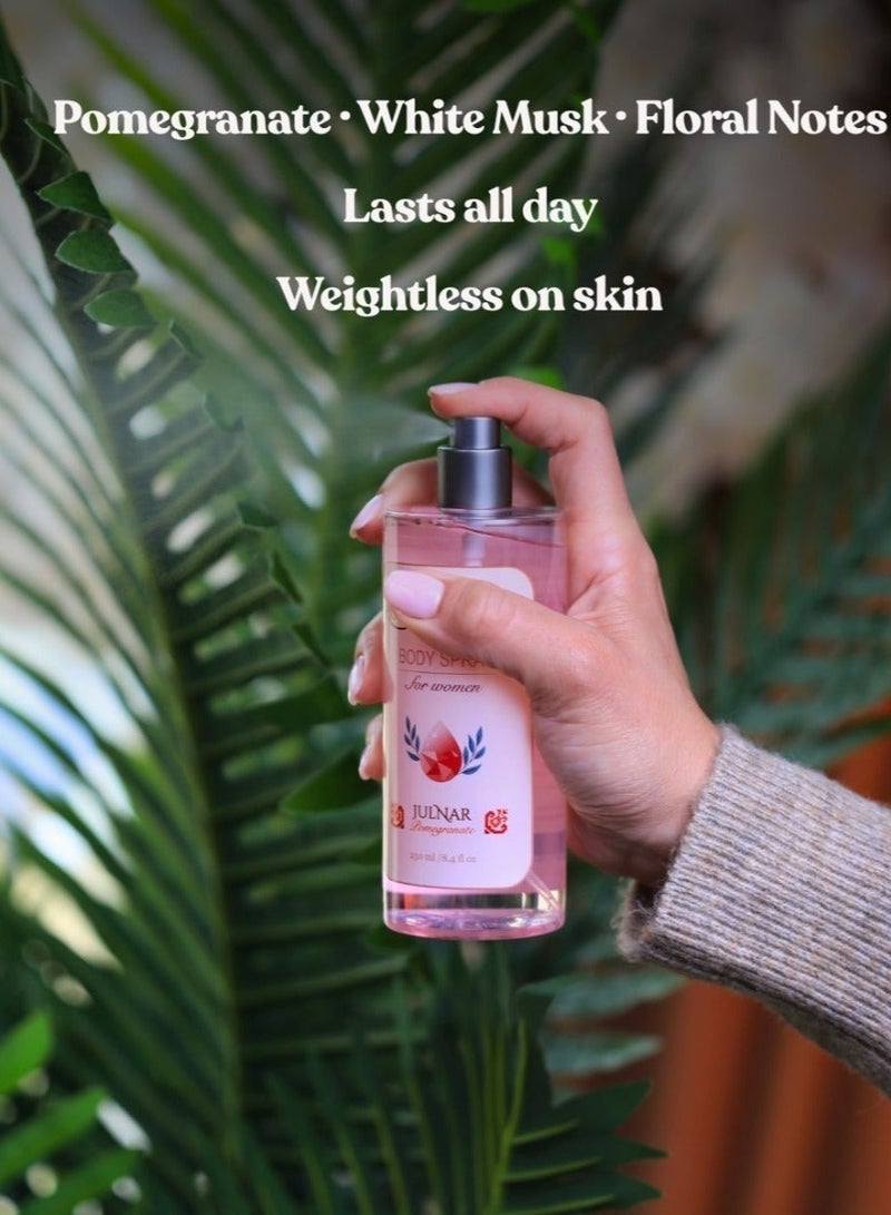 Roots & Glow Body Mist for Women – Julnar 250ml Pomegranate Body Spray – Floral Notes, Soft Musk – Long Lasting Fragrance, Quick Dry No Residue – Daily Use – Perfect for Layering Roots & Glow - Image 4