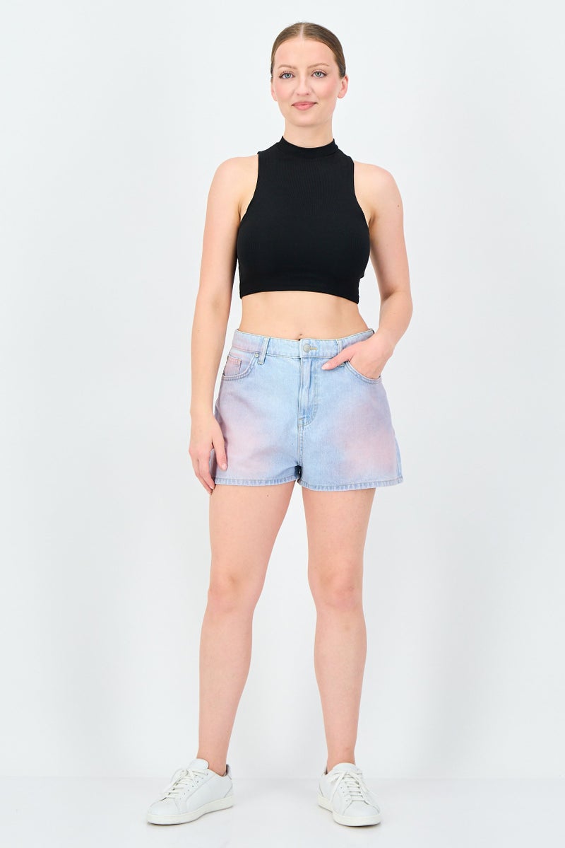 Lime Women Washed Denim Shorts, Blue - Image 3