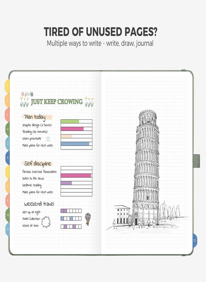 LOAPEM Daily Planner Undated, Appointment Book for Hourly, Daily and Monthly, 365 Days, One Page a Day, Medium Size (5.7" x 8.3"), Leather Hardcover, 12 Self-adhesive Monthly Tabs (Light Green) - Image 4