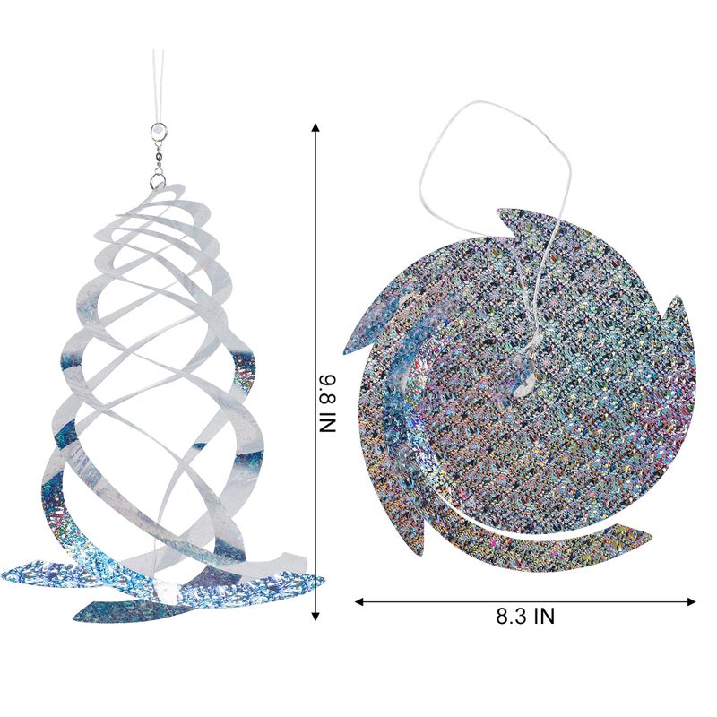 Hausse 6 Pack Bird Repellent Spiral Reflectors Silver Mylar Spinner, Hanging Reflective Bird Deterrent Device, Garden Decorative Scare Birds Away, Like Woodpeckers, Pigeons and Geese - Image 3